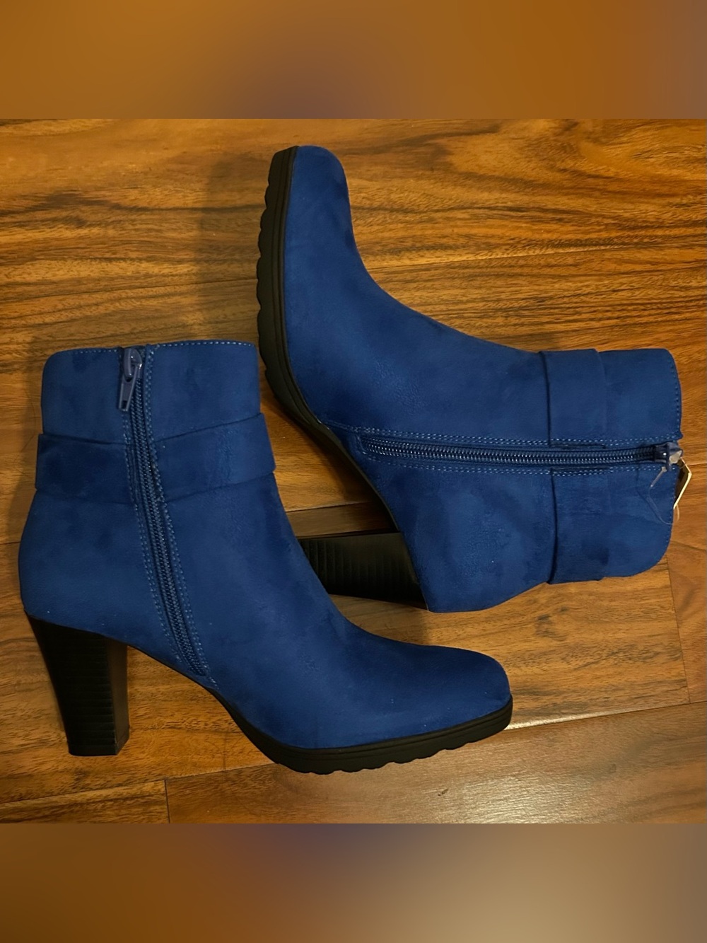 Women’s Royal Blue Faux Suede Ankle Boots with Blue Bow